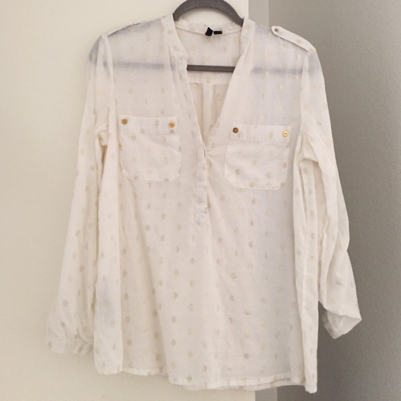 Mango MNG blouse white with gold polka dots