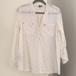 Mango MNG blouse white with gold polka dots