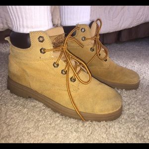 Mustard yellow construction/hiking boots