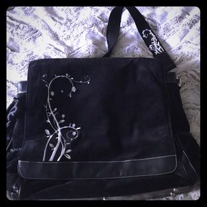 Velvet messenger/laptop bag. pink inside. Storage!