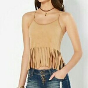 Camel fringe top