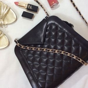 Black and Gold Fold Over Shoulder Bag