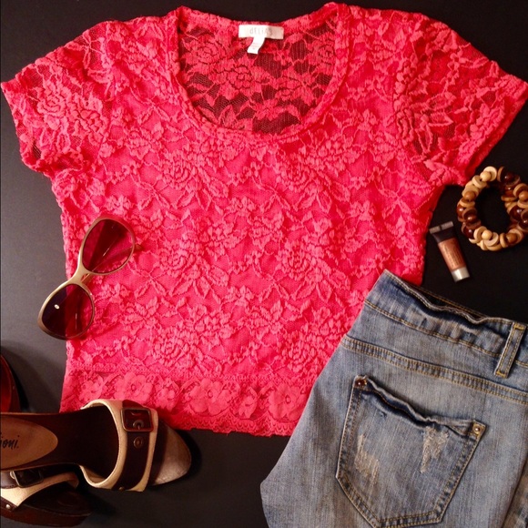 Delias Tops - 🔴FINAL SALE🔴 "Reserved"Coral Lace Crop Top