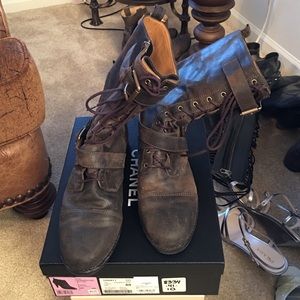 Kors distressed army green combat boots