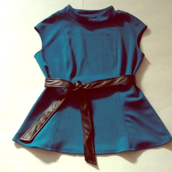 Worthington Tops - Turquoise leather belted dress top