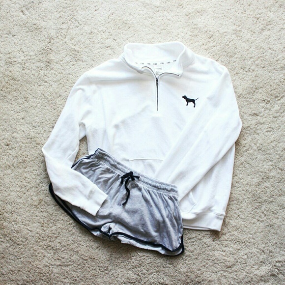 PINK Victoria's Secret Tops - Victoria Secret's Pink White Half Zip Pull Over