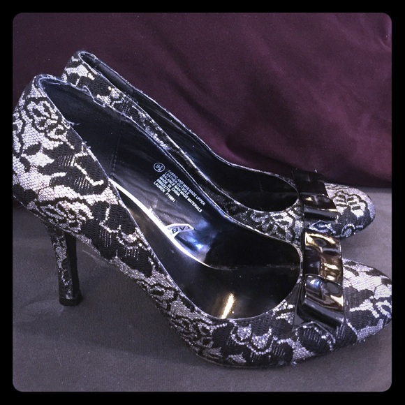Black Lace with Silver Glitter Pumps