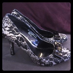 Black Lace with Silver Glitter Pumps