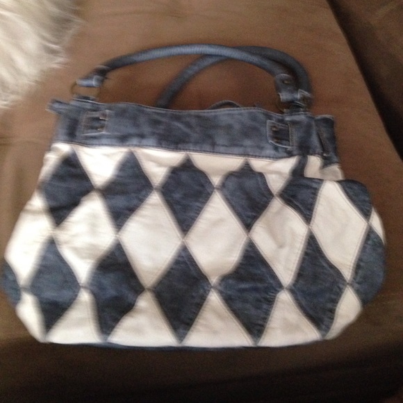 Blue and white hobo purse