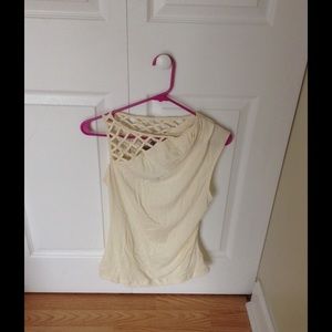 Anthropologie cream shirt with shoulder detail NWT