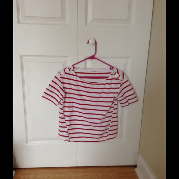 Anthropologie white/red striped crop
