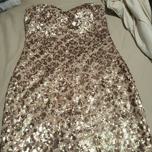 Gold and brown sequin cocktail dress