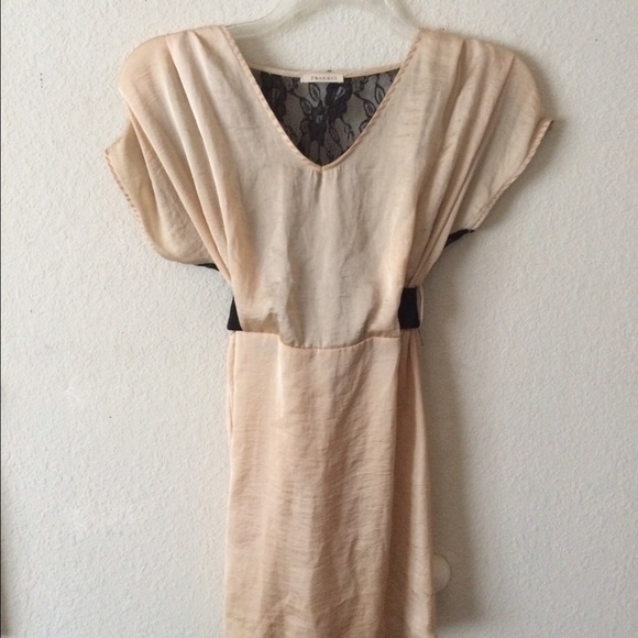 Classy gold-colored silk dress with sexy lace back