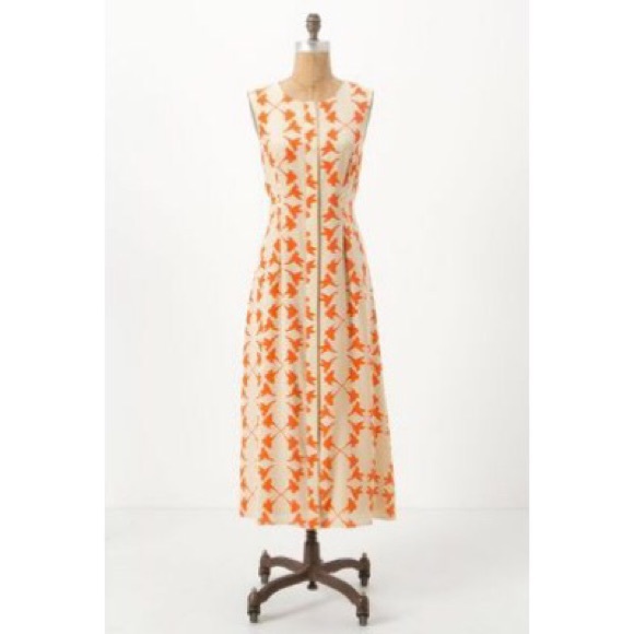 Anthropologie "Hummingbird Silk Midi Dress"