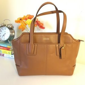 Coach Satchel in Camel Leather with Shoulder Strap