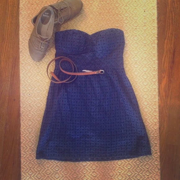 Eyelet Strapless Blue Dress