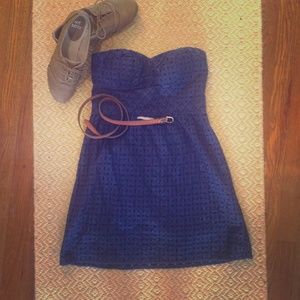 Eyelet Strapless Blue Dress