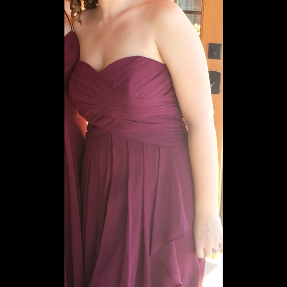 Strapless chiffon David's Bridal dress in wine
