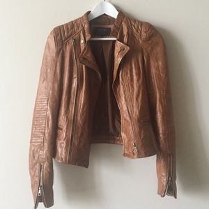 Zara Biker Jacket With Zips Whiskey