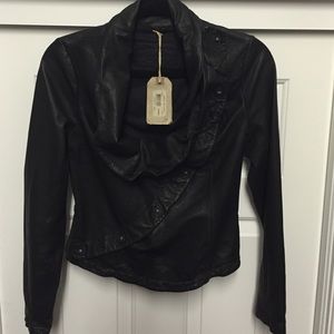ALL SAINTS BLACK LEATHER JACKET, SIZE 8