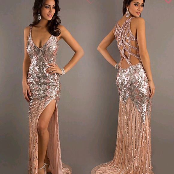 Split Rose Gold Maxi Dress