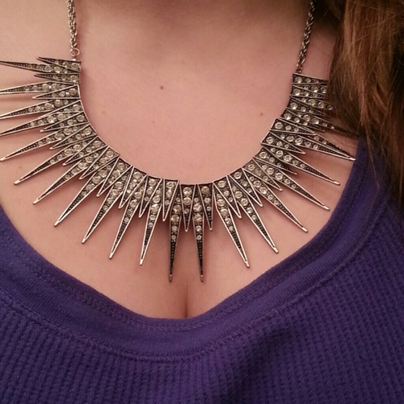 Spiked Silver Necklace with Silver Stones