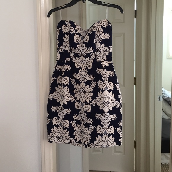 Strapless paisley dress, navy blue. Only worn once