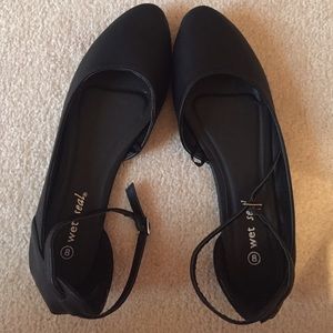 Black Ankle Strap Flats