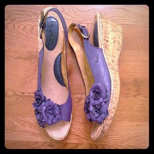 Blue floral wedge heels