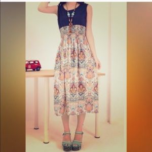 Navy blue and print dress