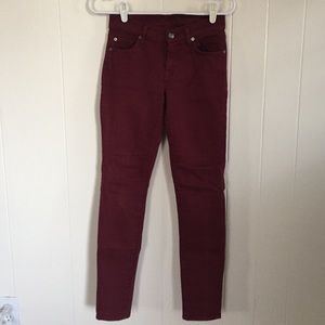 7 For All Mankind Skinny Jean Size 24 Burgundy