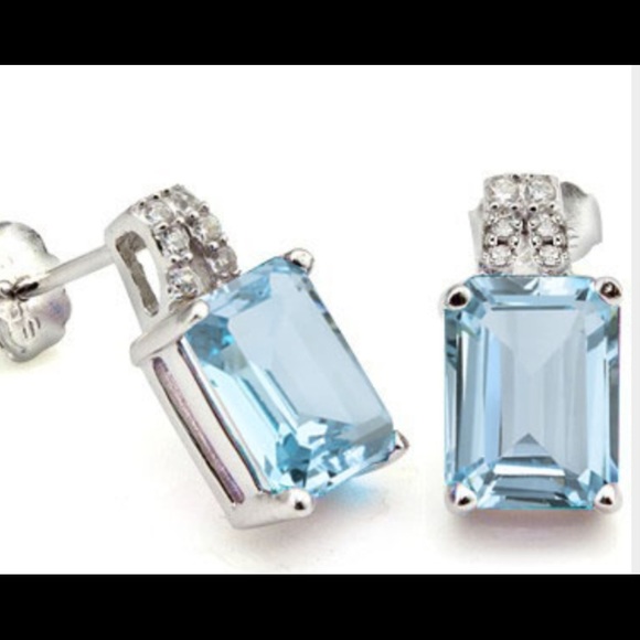 Blue Topaz & Created Diamond 925 Sterling Earrings
