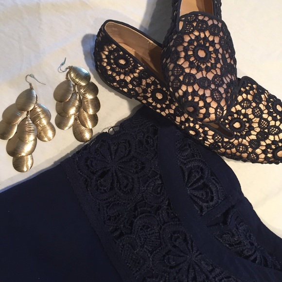 H&M Navy blue & gold loafers