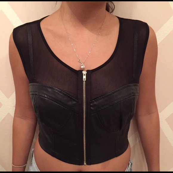 Forever 21 Leather/sheer crop top