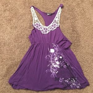 Purple tank top thin strap with cream color lace