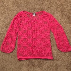 Hot pink lace long sleeve blouse