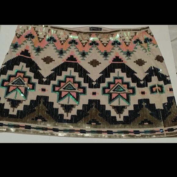 Bloggers Fav!! Express Sequin Aztec-print Skirt