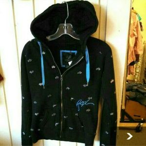 Black fox sweatshirt with fur hood