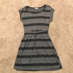 Long black/grey striped short sleeve dress