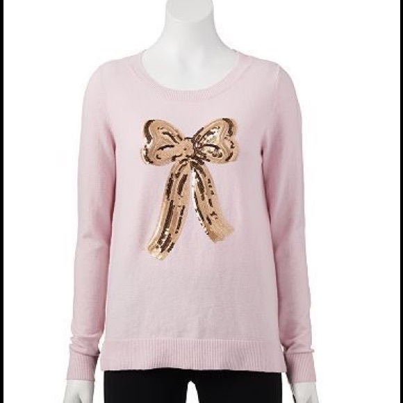 LAST‼️ LAUREN CONRAD Pink Sequin Bow Sweater - Picture 2 of 3