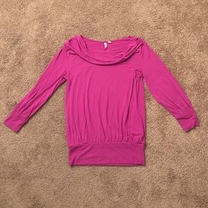 Magenta long sleeve swoop neck shirt
