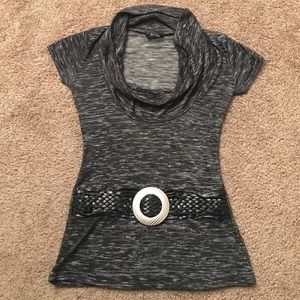 Black/grey short sleeve cowl neck t-shirt blouse
