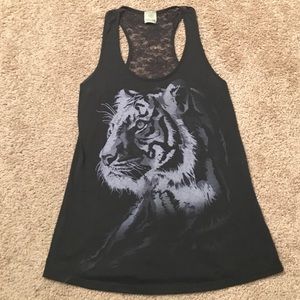 Black lace tank with blue tiger picture on front