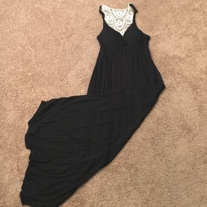 Long black floor length tank top dress with lace