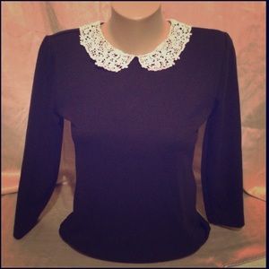 Forever 21 Black Top with Lace Collar