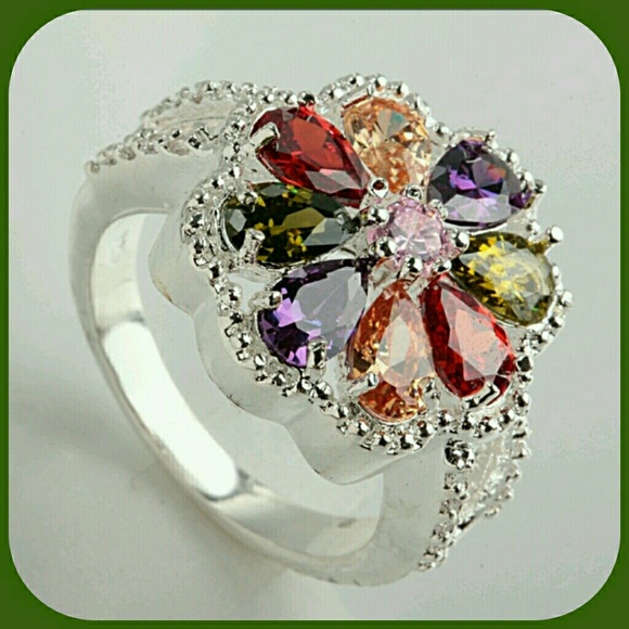 Botique  Jewelry - FLOWER MULTI-COLORED GEM 925 STERLING SILVER RING
