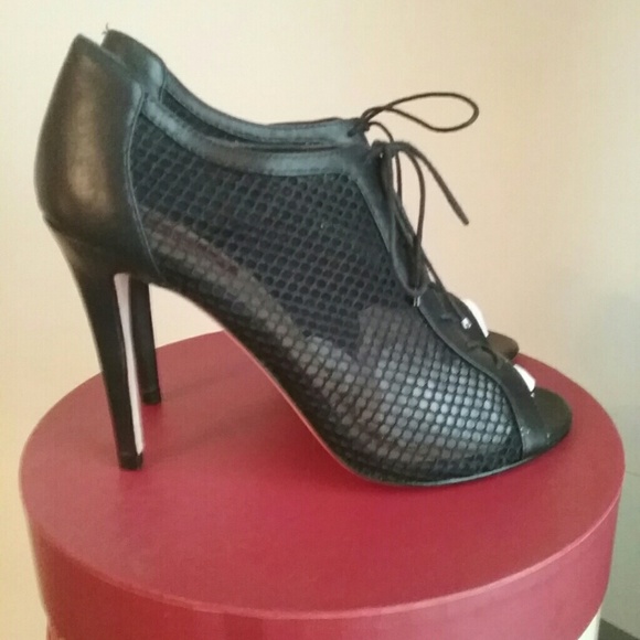 Black Stiletto  Lace Up Peep Toe  Ankle Booties