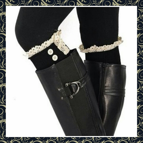 *BLACK KNIT LACE BOOT CUFFS - Picture 2 of 2