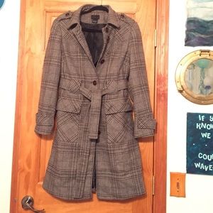 stylish Grey and black plaid belted winter coat