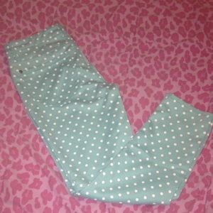 Baby blue crop pants w/ white polka dots.